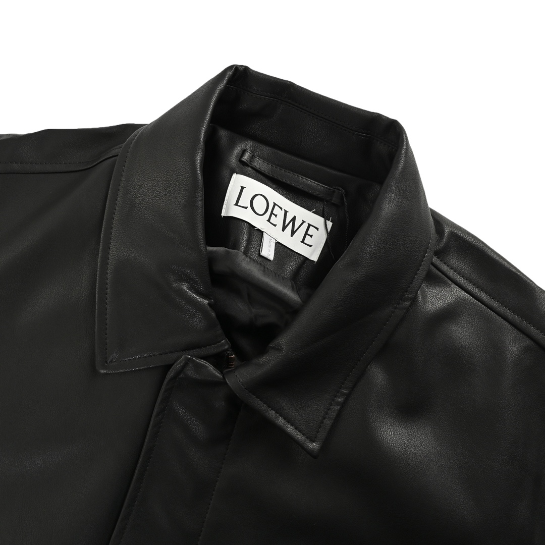 Loewe 24Fw single pocket zipper button leather jacket