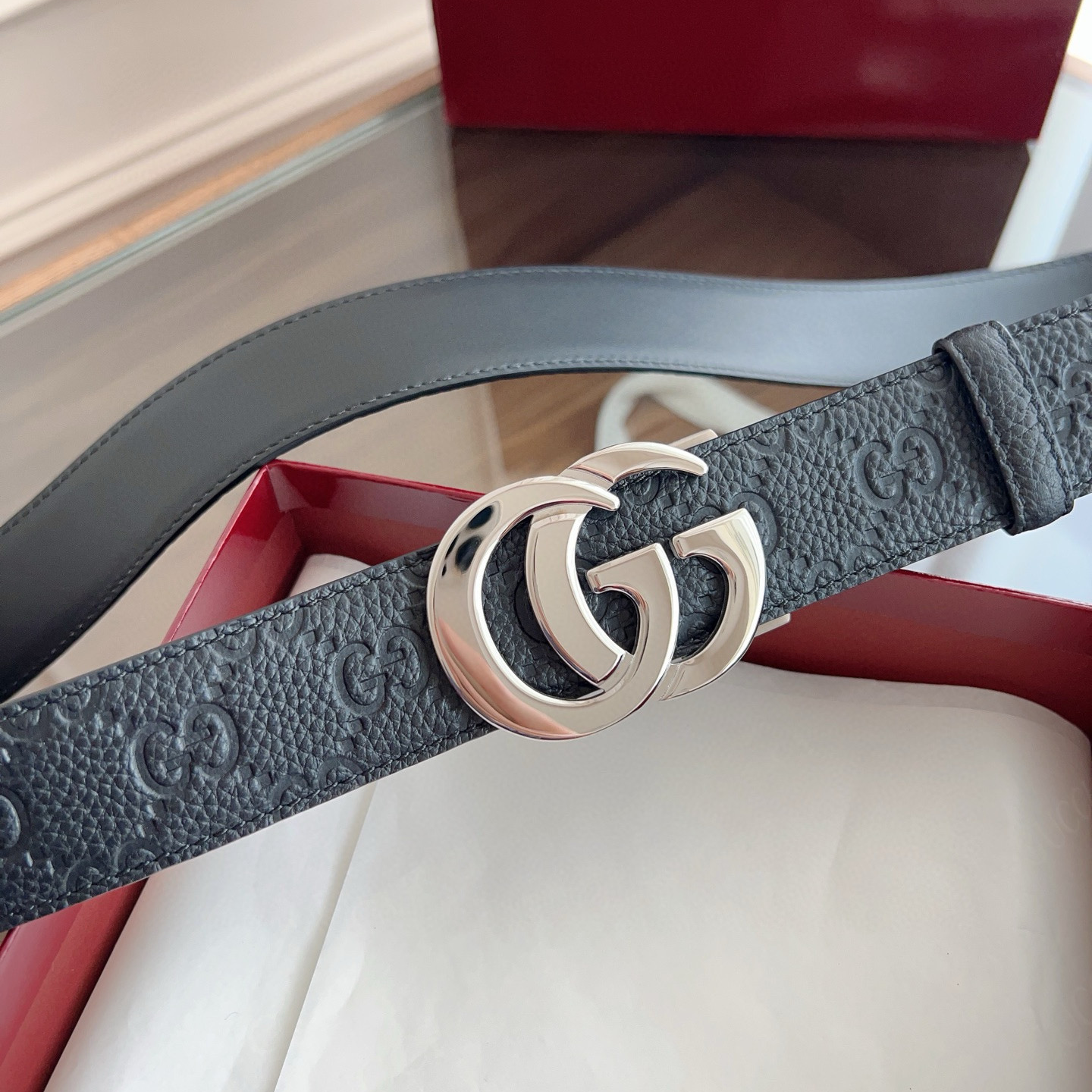 Gucci automatic smooth buckle double-sided cowhide belt width 3.5cm