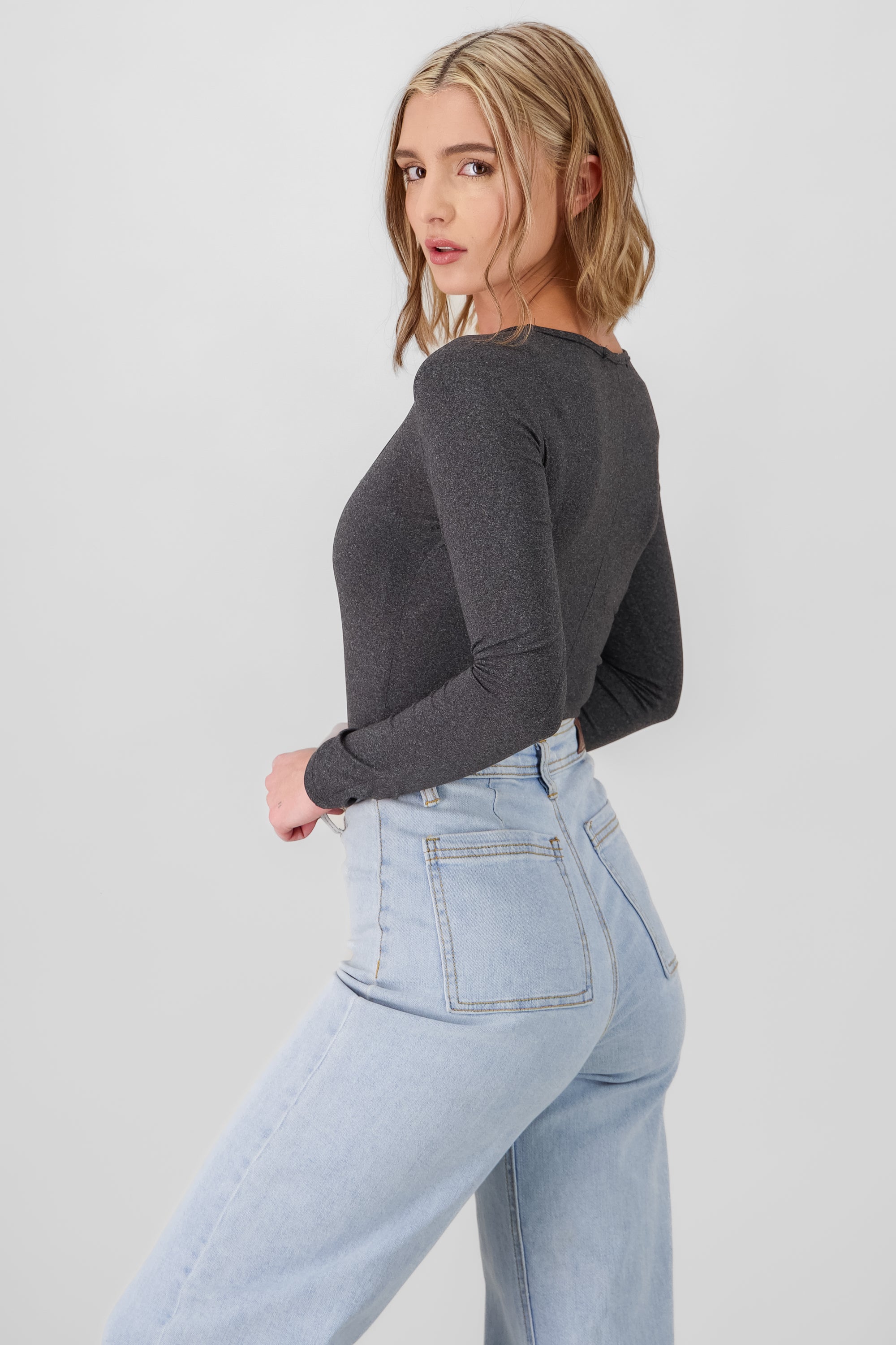 Square neck long sleeved bodysuit