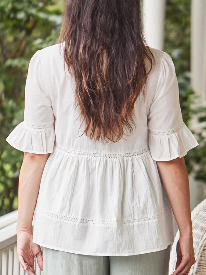 Women's Solid Color Cotton Patchwork Top