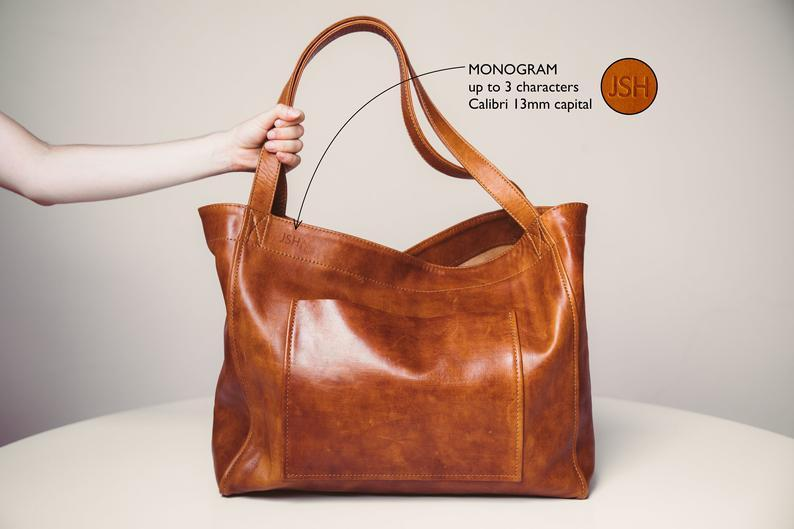 Women's Large Soft Leather Tote Bag With Pocket