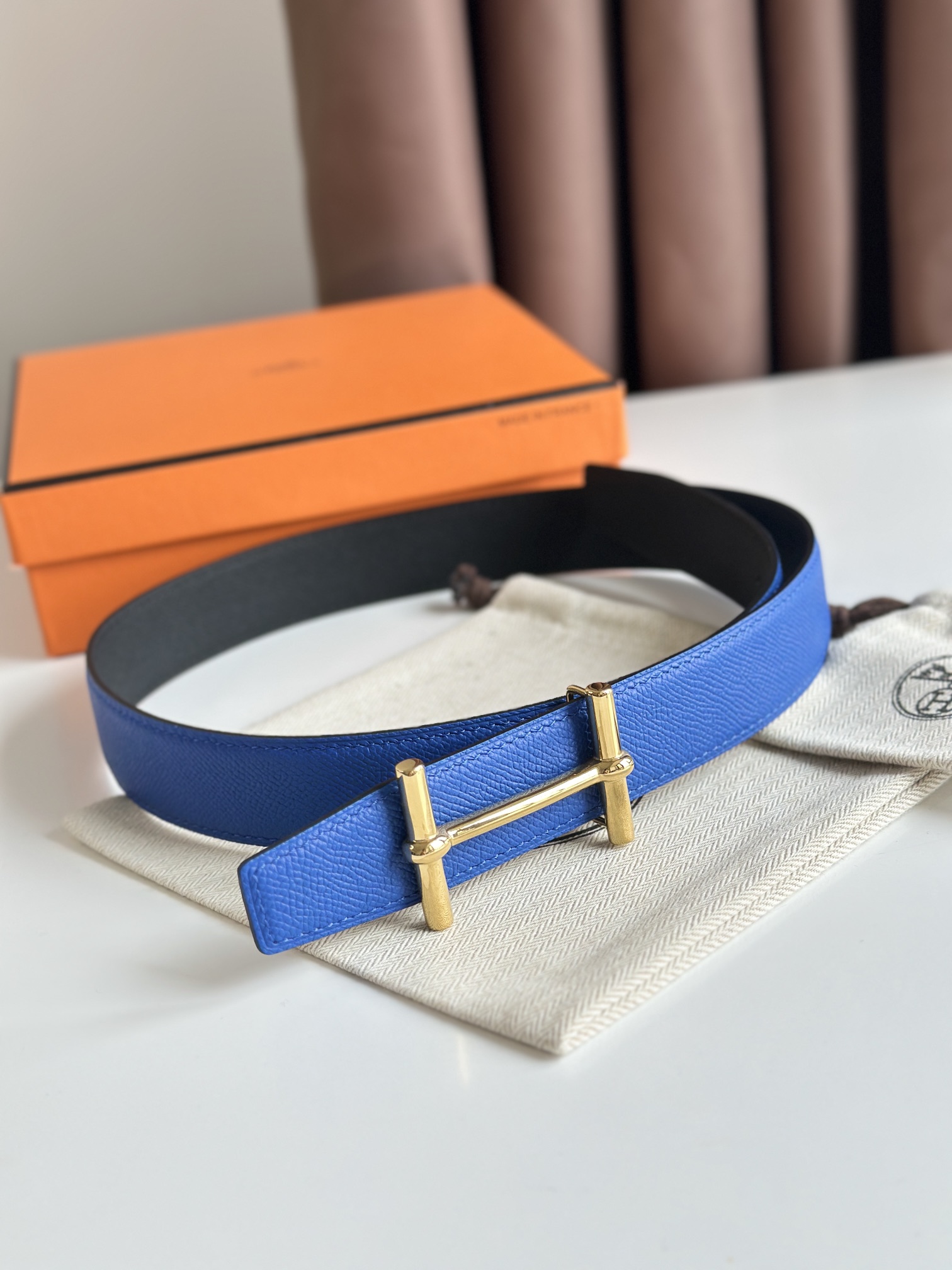Hermès new double-faced calfskin belt width 3.2CM