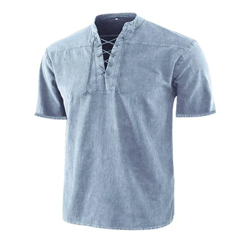 Solidny kolor vintage lace-up stand collar luźny casual