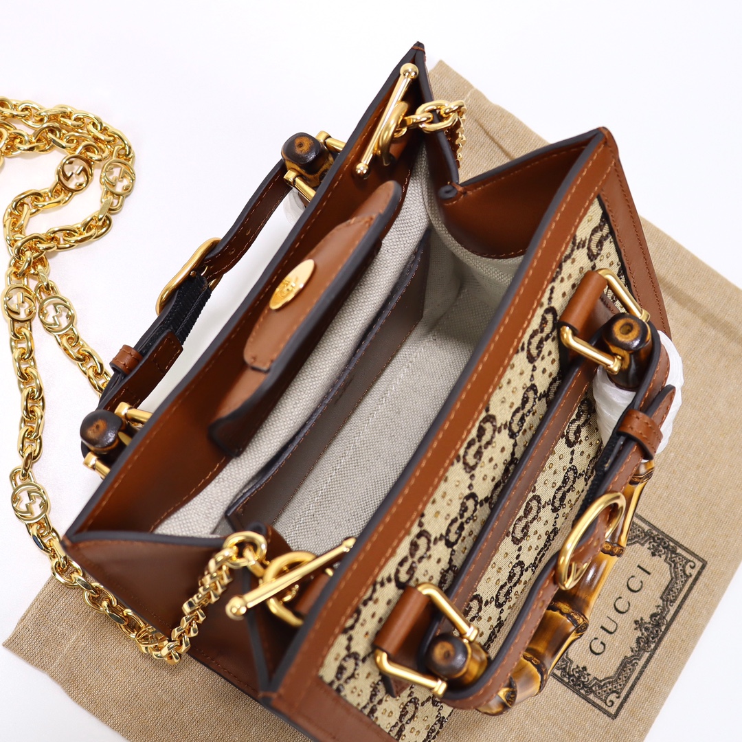 Gucci Diana series bamboo crystal small tote bag‎707449 21HRG 2687