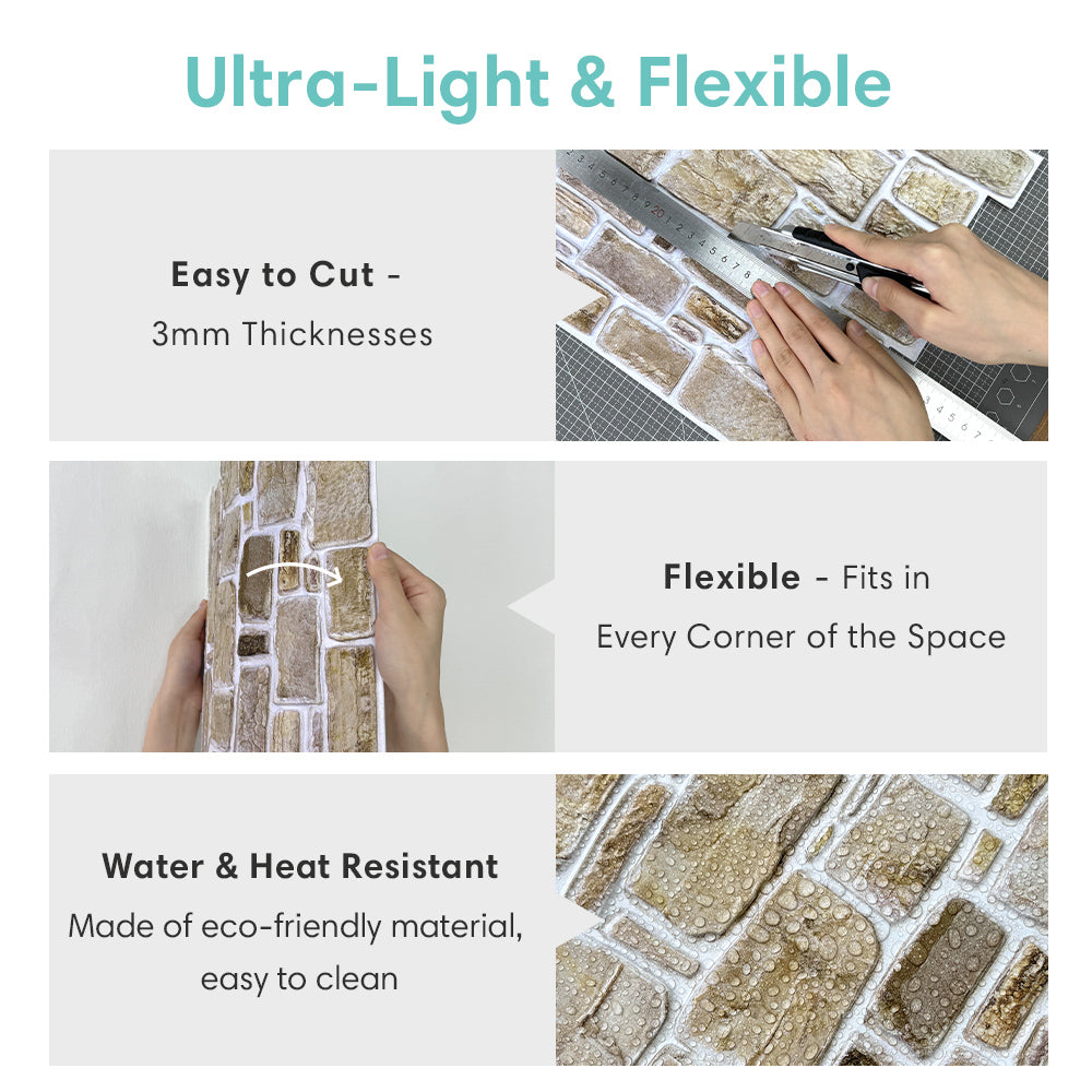 3D Retro Faux Stone Peel and Stick Wall Tile