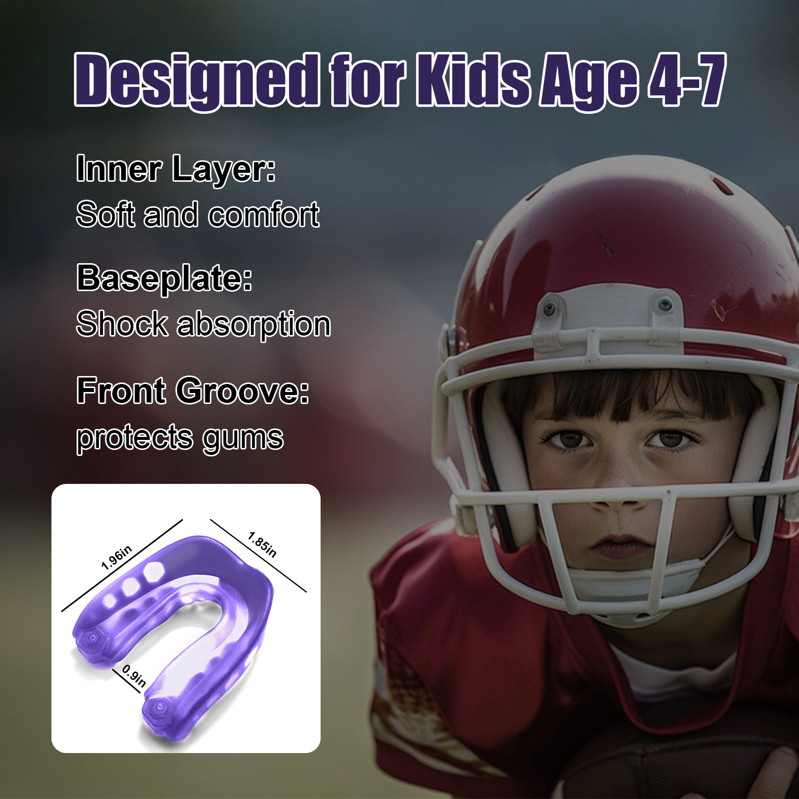 Purple Kids Football Mouth Guard with Strap and Box