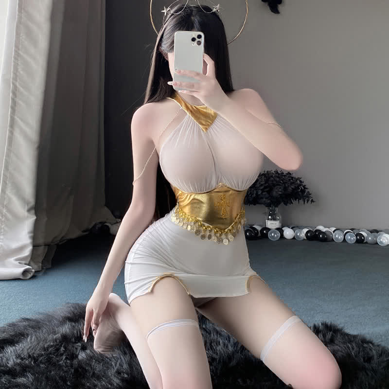Cosplay Angel Backless Sexy Lingerie Stockings Set