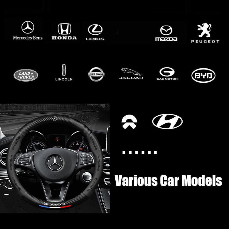 Steering wheel cover 3D embossed carbon fiber leather protective cover