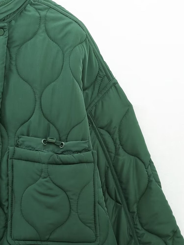 Autumn Quilted Hooded Large Loose Pockets Cotton Coat Jacket