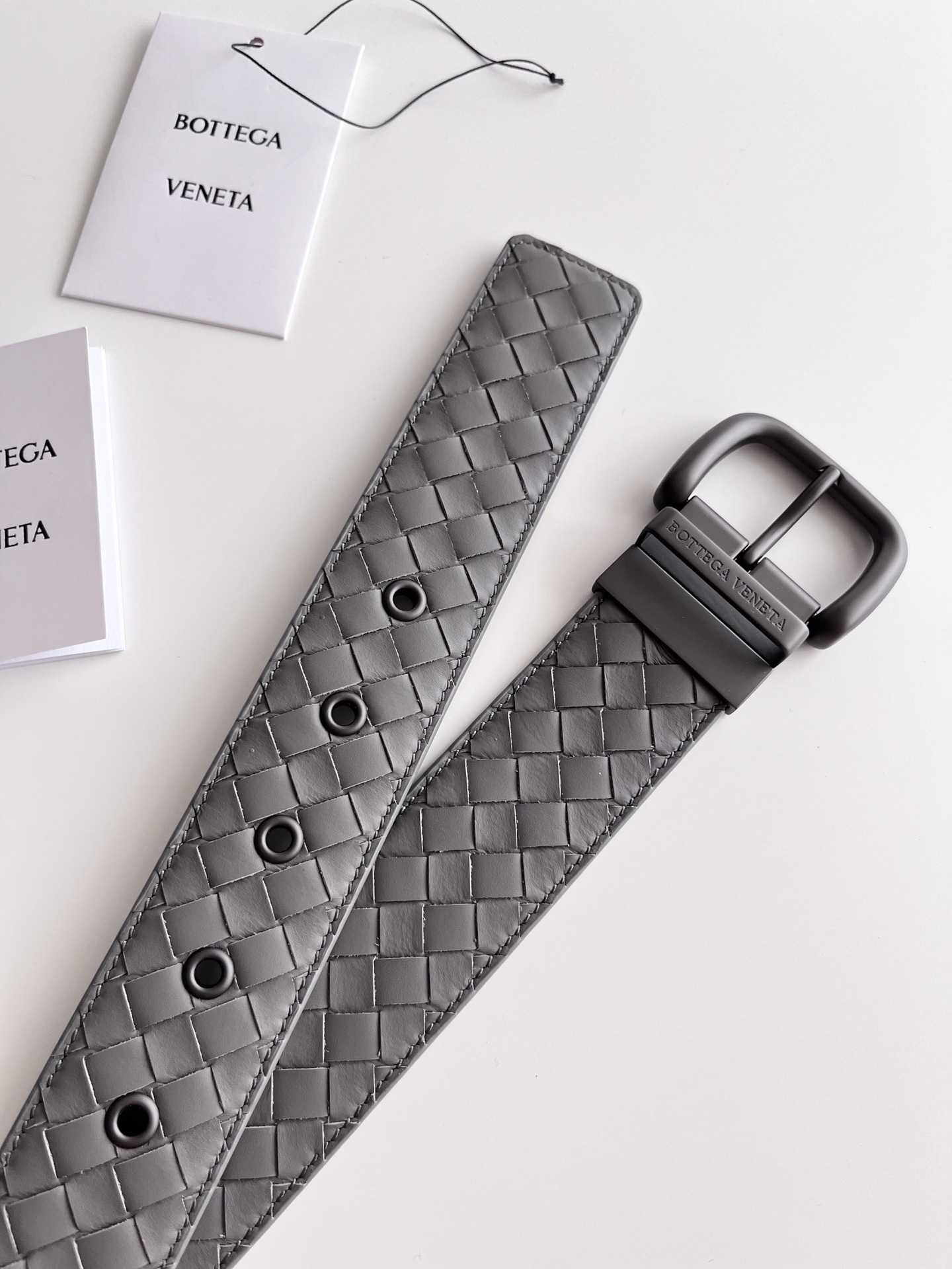 Bottega Veneta frosted pin buckle woven cowhide double-sided belt 4.0cm wide