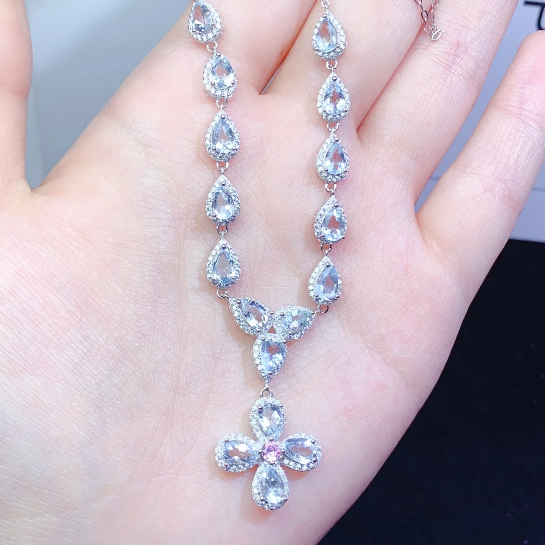925 Sterling Silver Natural aquamarine Necklace Christmas Pendant Women's Exquisite Necklace Gem Jewelry Certified Free Shipping