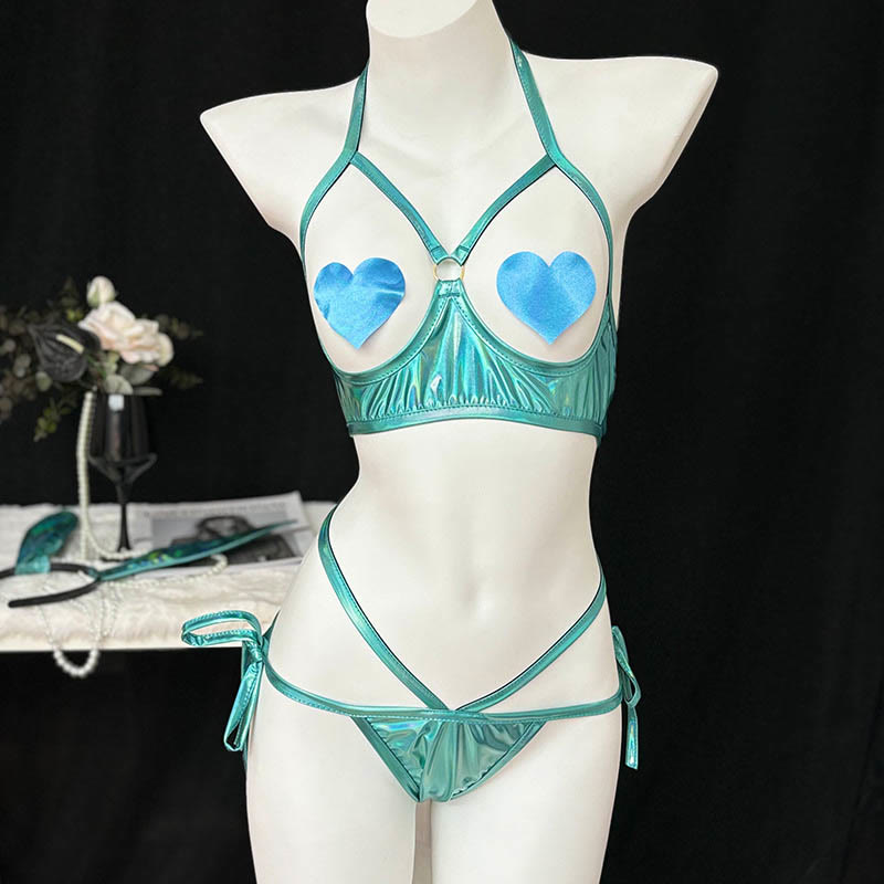 Cosplay Rabbit Laser Reflective Top Hollow Uniform Lingerie Set