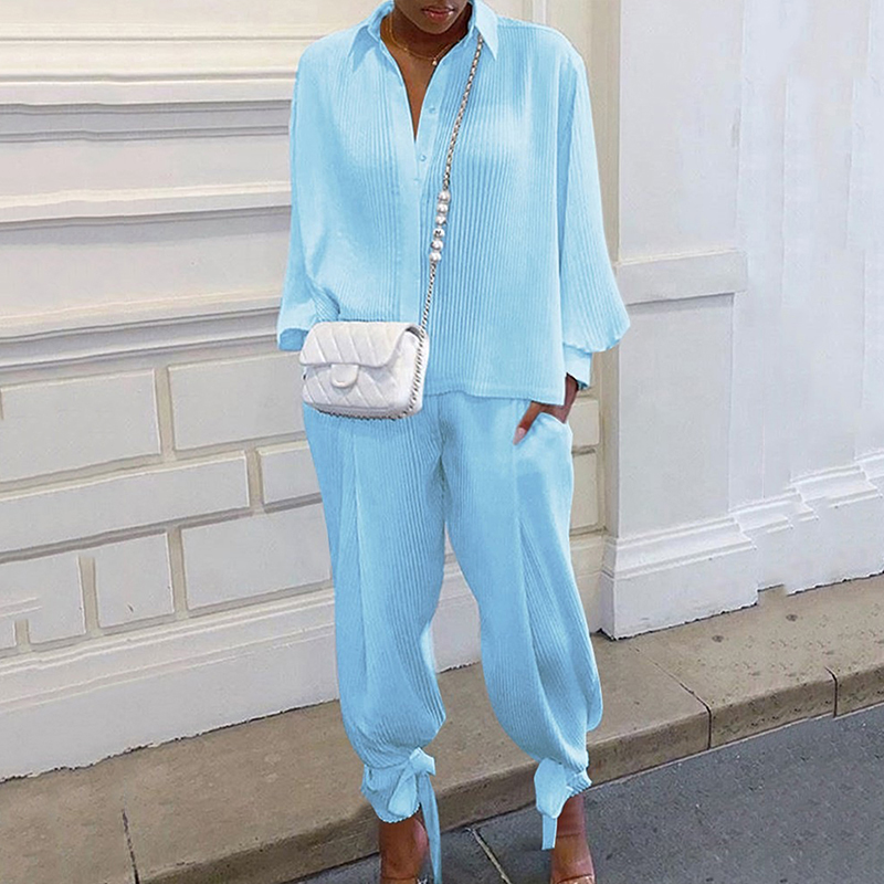 Threaded Loose Shirt Two-Piece Set
