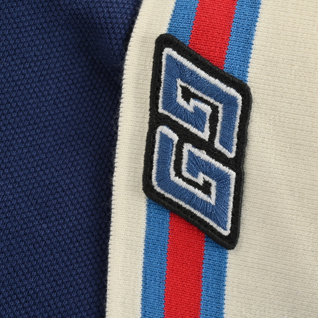 Gucci 24ss collar stripe double G embroidered Polo short sleeve