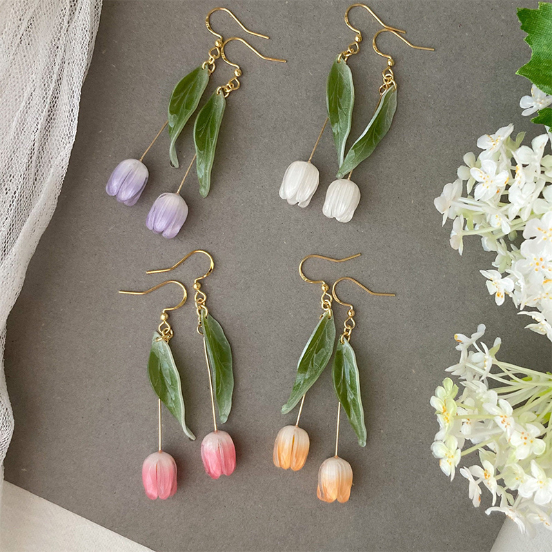 3D Tulip Flower Dangle Earrings
