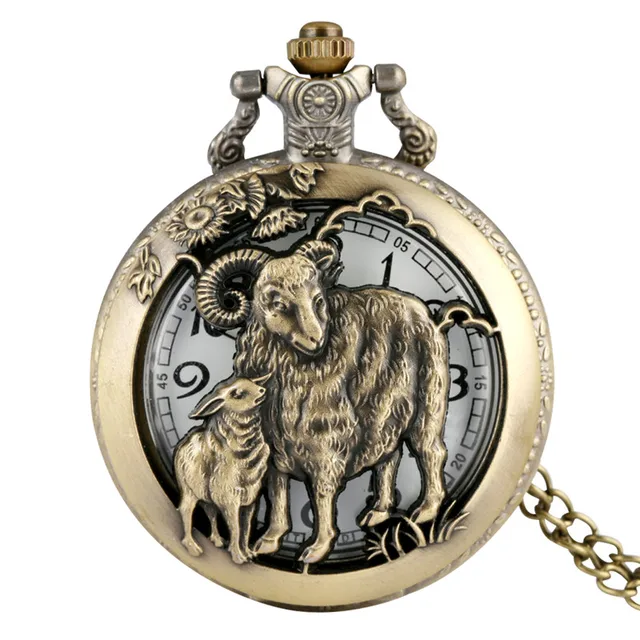 Bronze Hollow Out Chinese Twelve Zodiac Design Animal Quartz Pocket Watch for Men Women with Necklace Chain Gift reloj