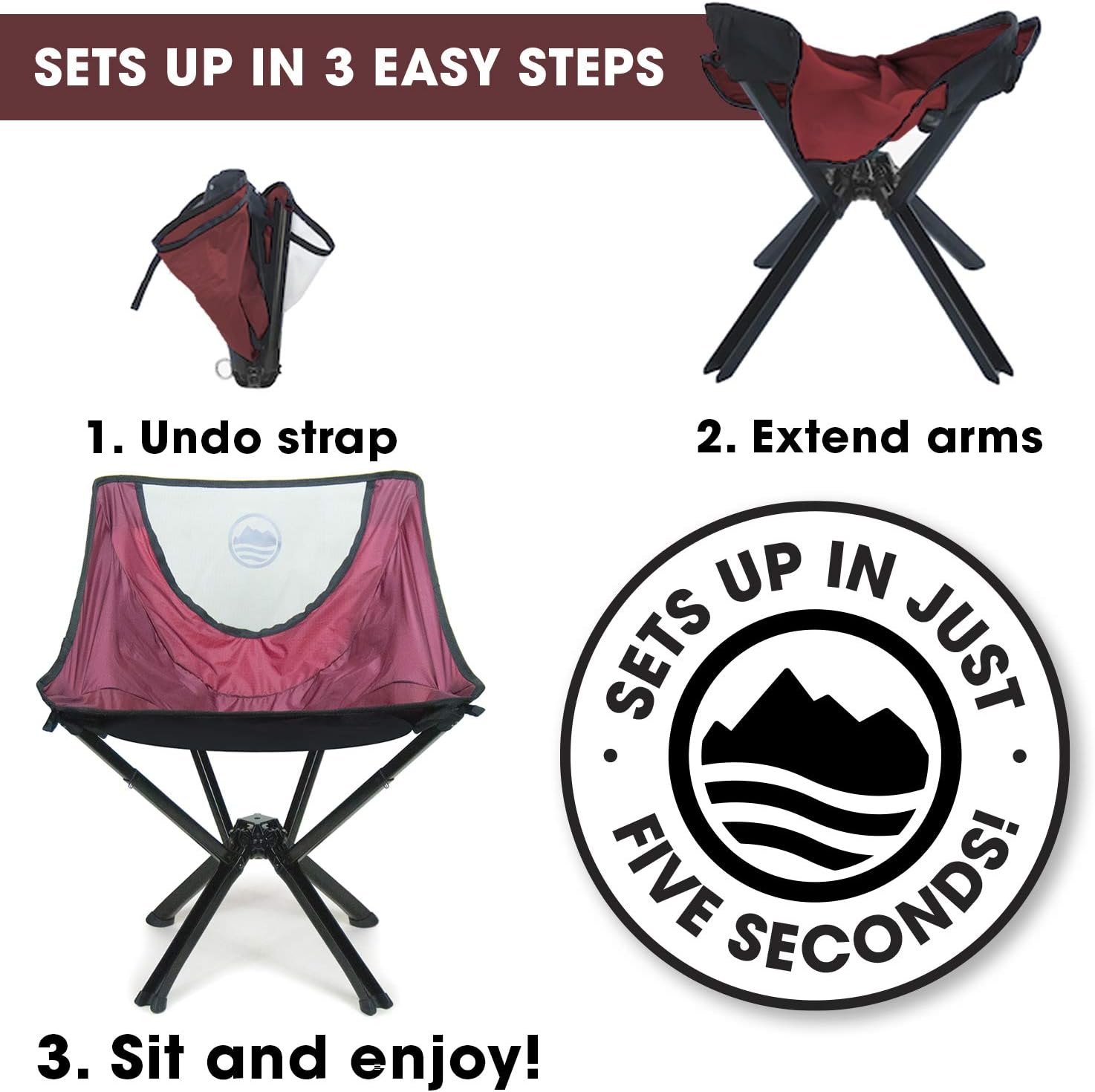 CLIQ Portable Chair Lightweight Folding Chair for Camping Supports 300 Lbs
