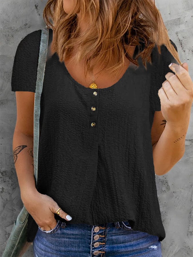 Women's Casual Pure Color Button-Embellished Cotton Shirt