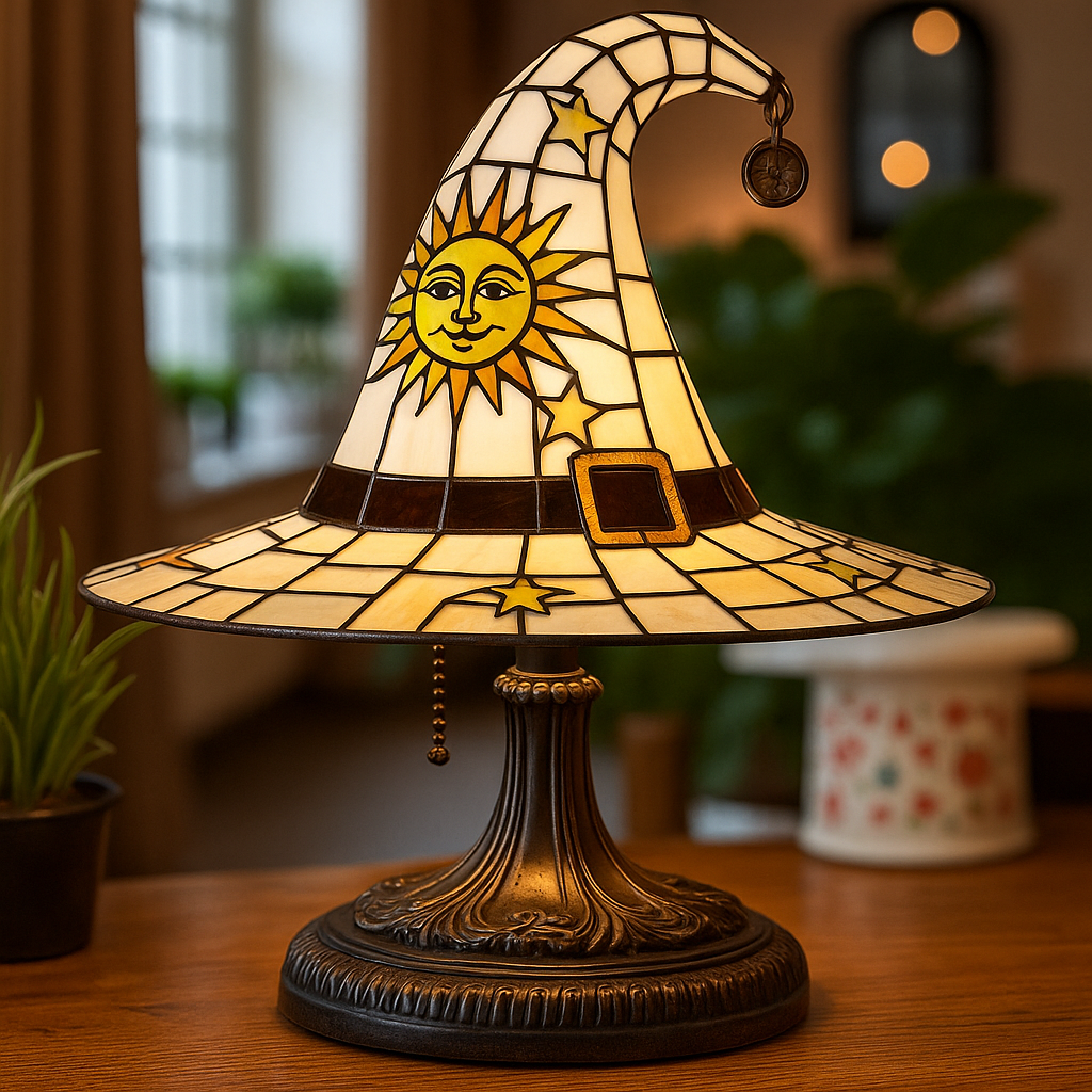 Faux Stained Glass Hat Witchy Gothic Table Lamp