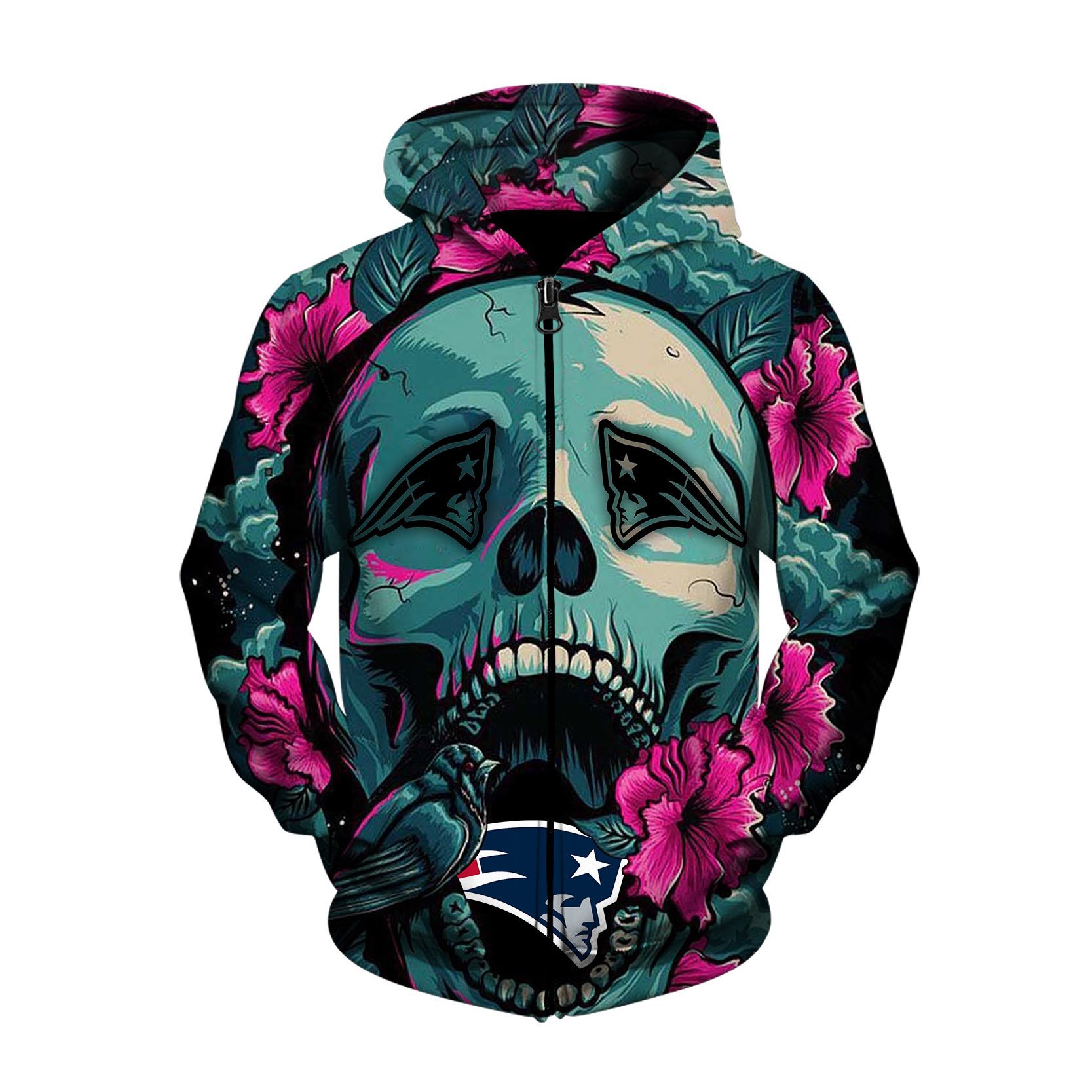 PATRIOTS 3D HOODIE SKULL FLOWER