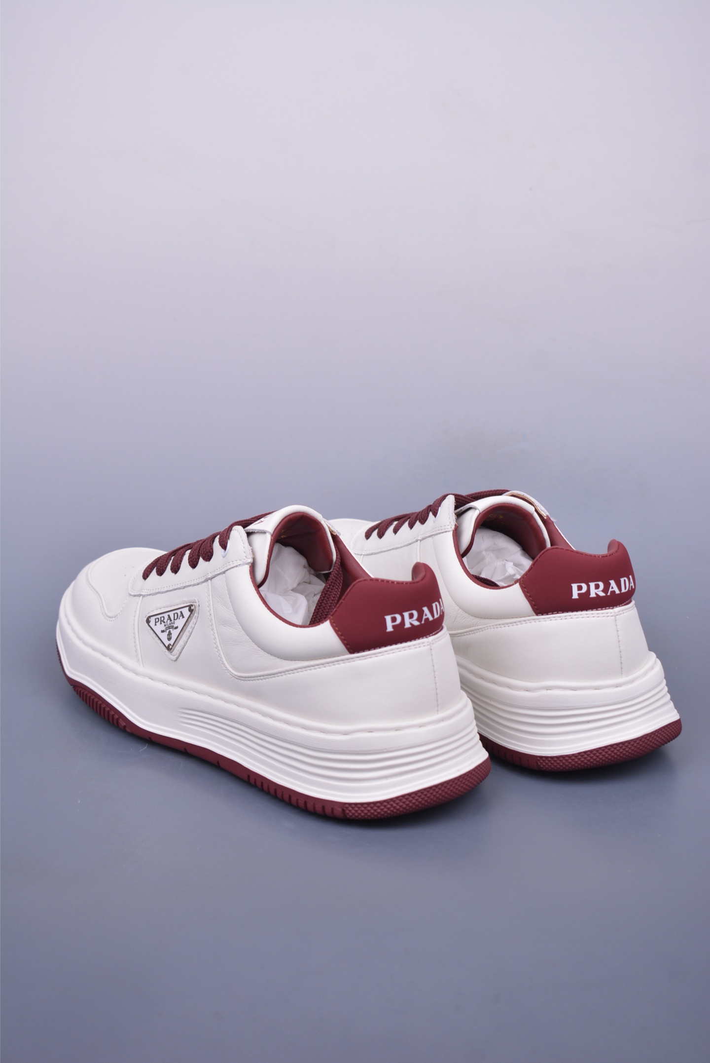 Prada PRAX 01 Triangle Logo Leather Sneakers Triangle Series Sports Shoes White Wine Red 3D937M