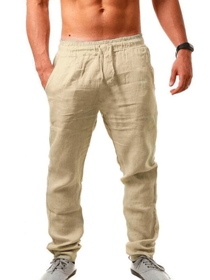 Men's Cotton Linen Drawstring Pocket Trousers