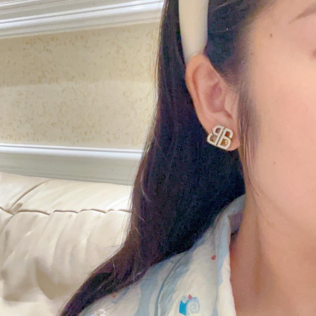 Balenciaga Simple BB Silver Stud Earrings