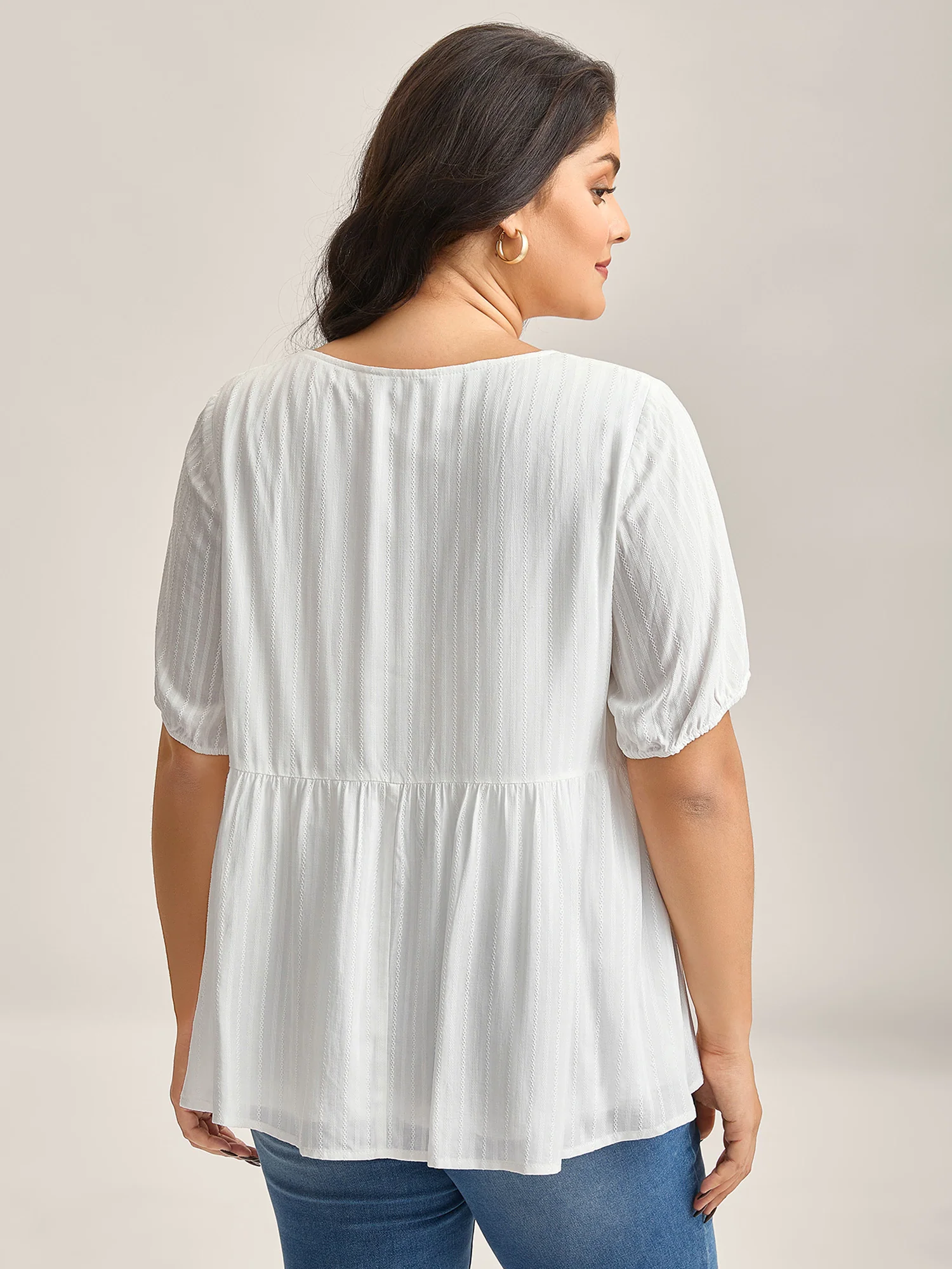 Textured Pleated Bodice Plain Blouse