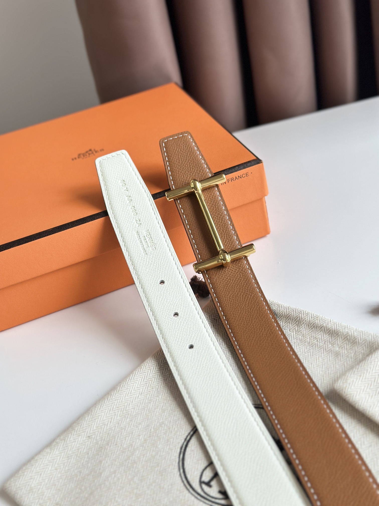 Hermès new double-faced calfskin belt width 3.2CM
