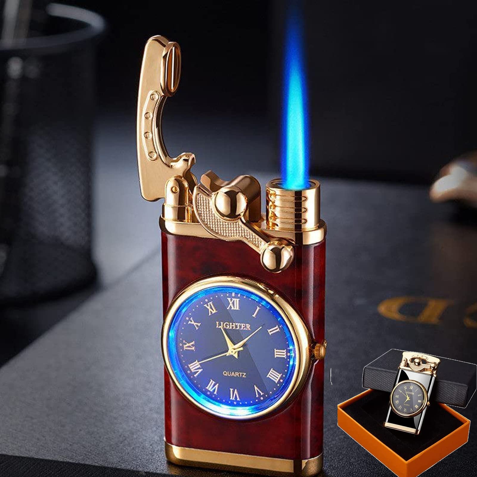 🔥Father's Day Sale-[SAVE 65% OFF]-2 in 1 Lighter with Electronic Watch Creative Dial Rocker Arm Inflatable Windproof Blue Flame Lighter-BUY 2 GET 10% OFF & FREE SHIPPING
