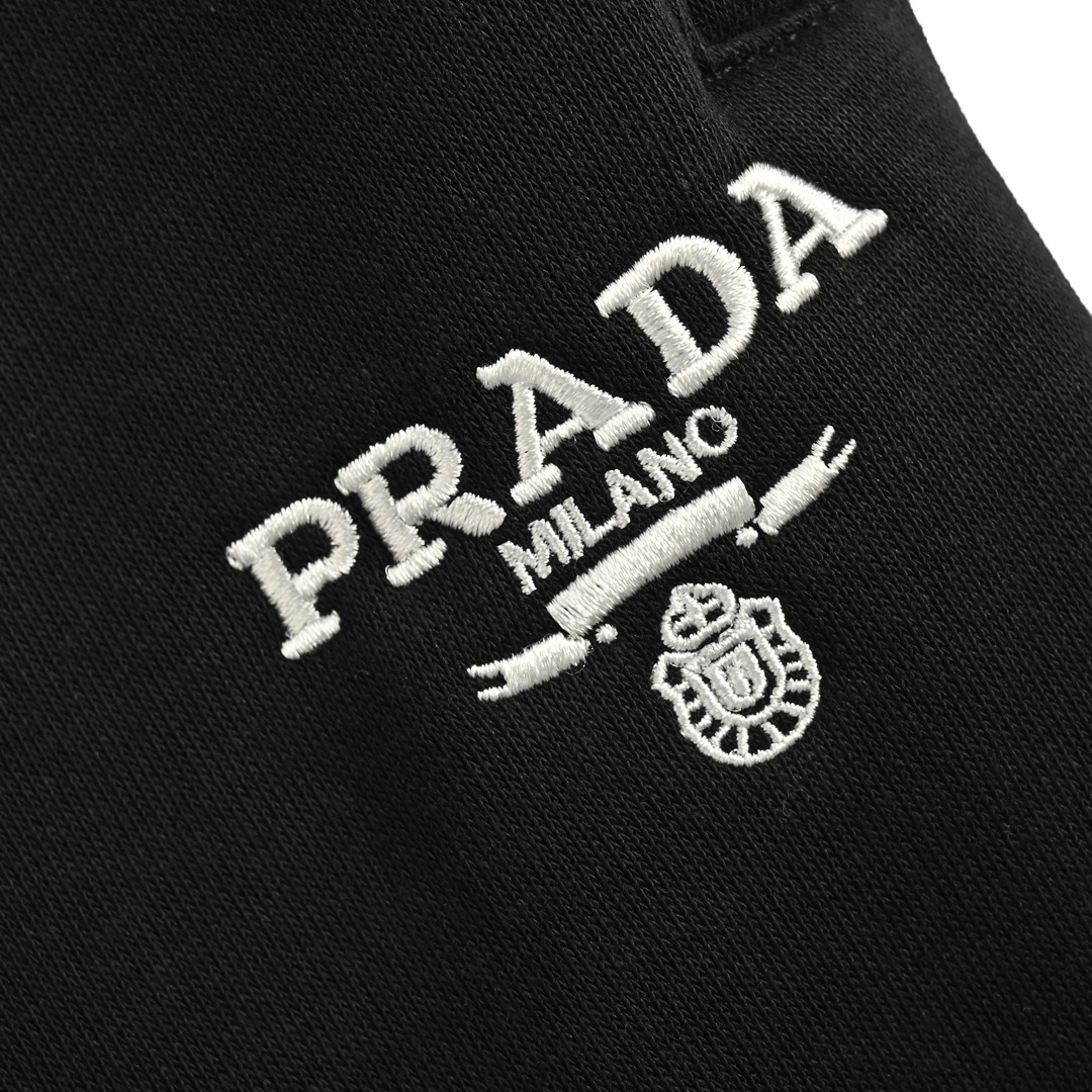 Prada 24Fw front and back logo embroidered fleece trousers