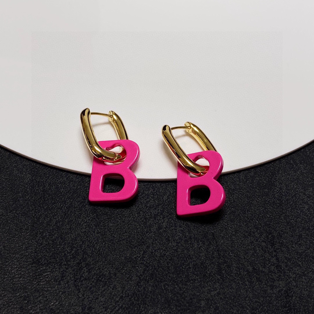 Balenciaga Pink BB Stud Earrings