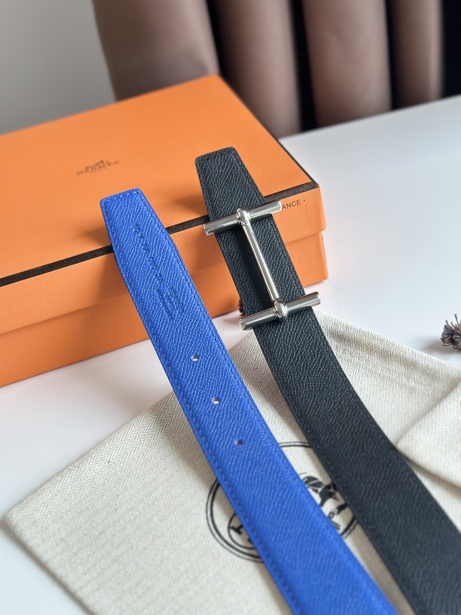 Hermès new double-faced calfskin belt width 3.2CM