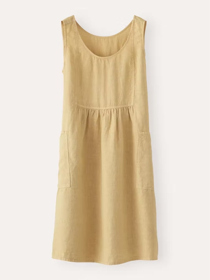 Cotton Linen Round Neck Sleeveless Pocket Simple Dress