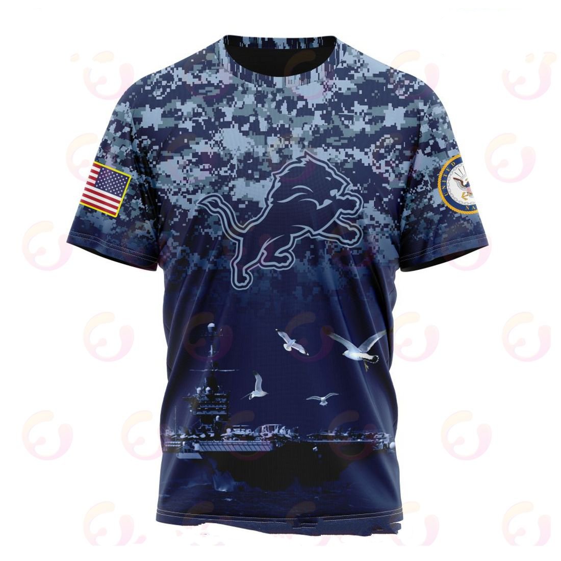 DETROIT LIONS 3D HOODIE HONOR US NAVY VETERANS