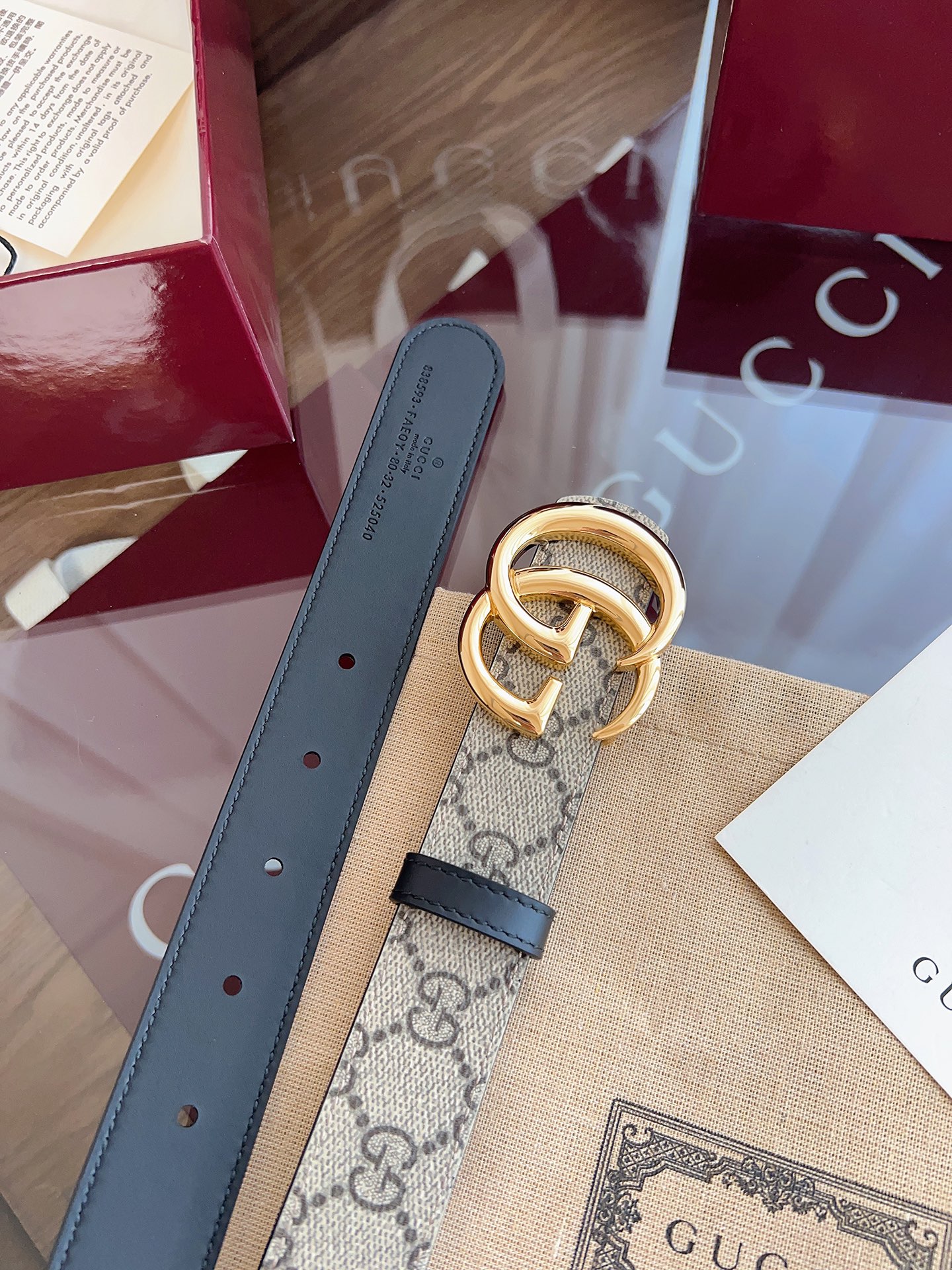 Gucci Double G steel buckle women's cowhide double-sided belt 3.0cm wide