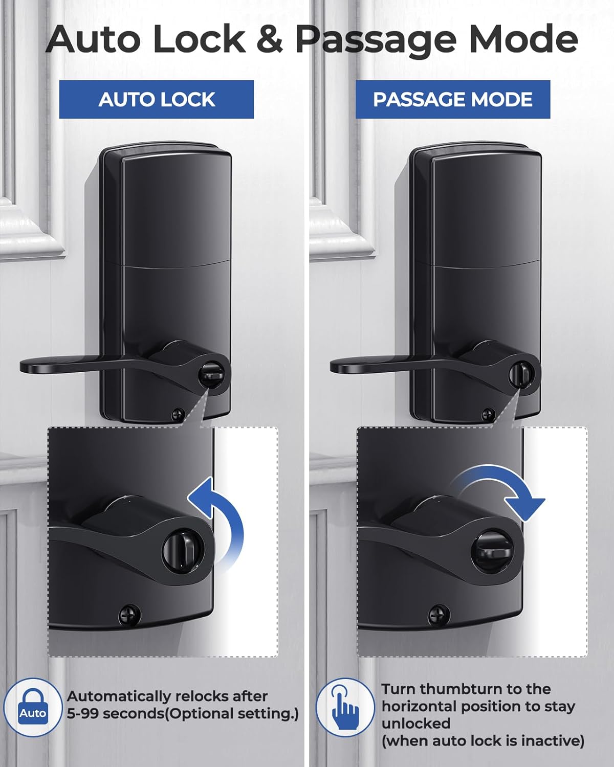 Keyless Entry Door Lock, Keypad Door Lock with Handle, Electronic Lever Door Lock with Code, Auto Lock, Passage Mode, Easy Installation, Matte Black - Apestellar