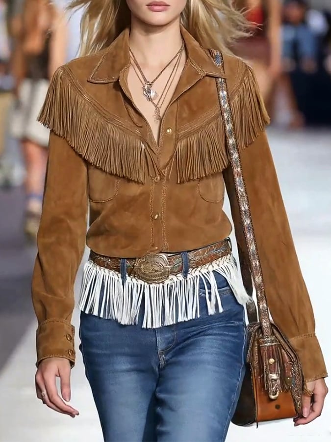 Women'S Casual Tassel Long-Sleeved Shirt