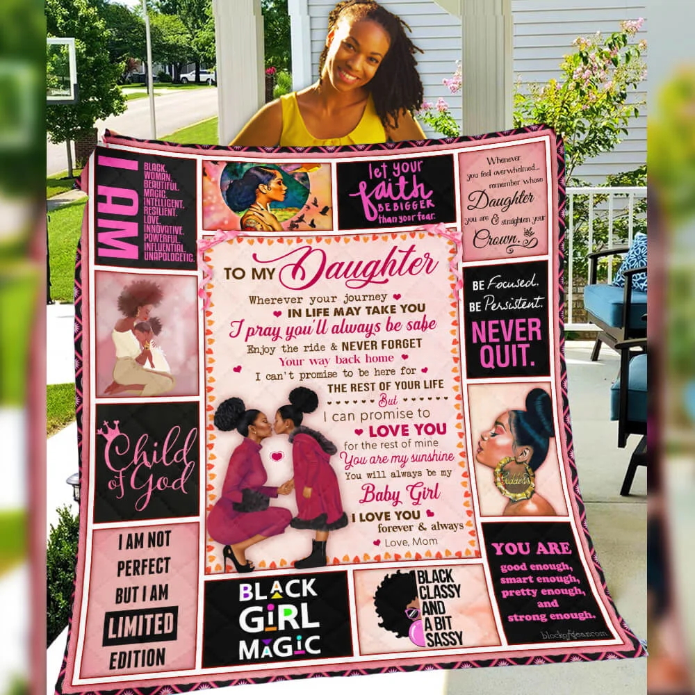To My Daughter, You Are My Sunshine, Love Mom, Black Woman Quilt Blanket