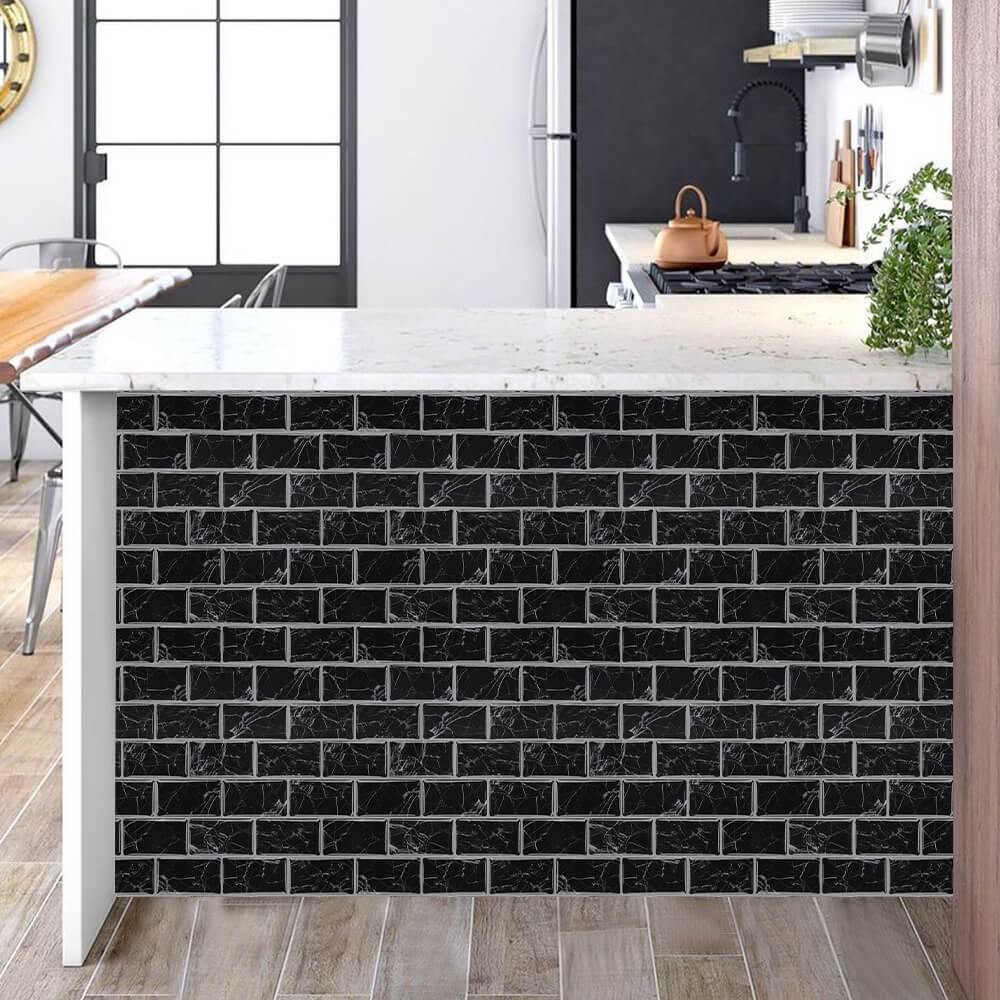 Black Marble Subway Peel and Stick Backsplash Tile - Thicker Design