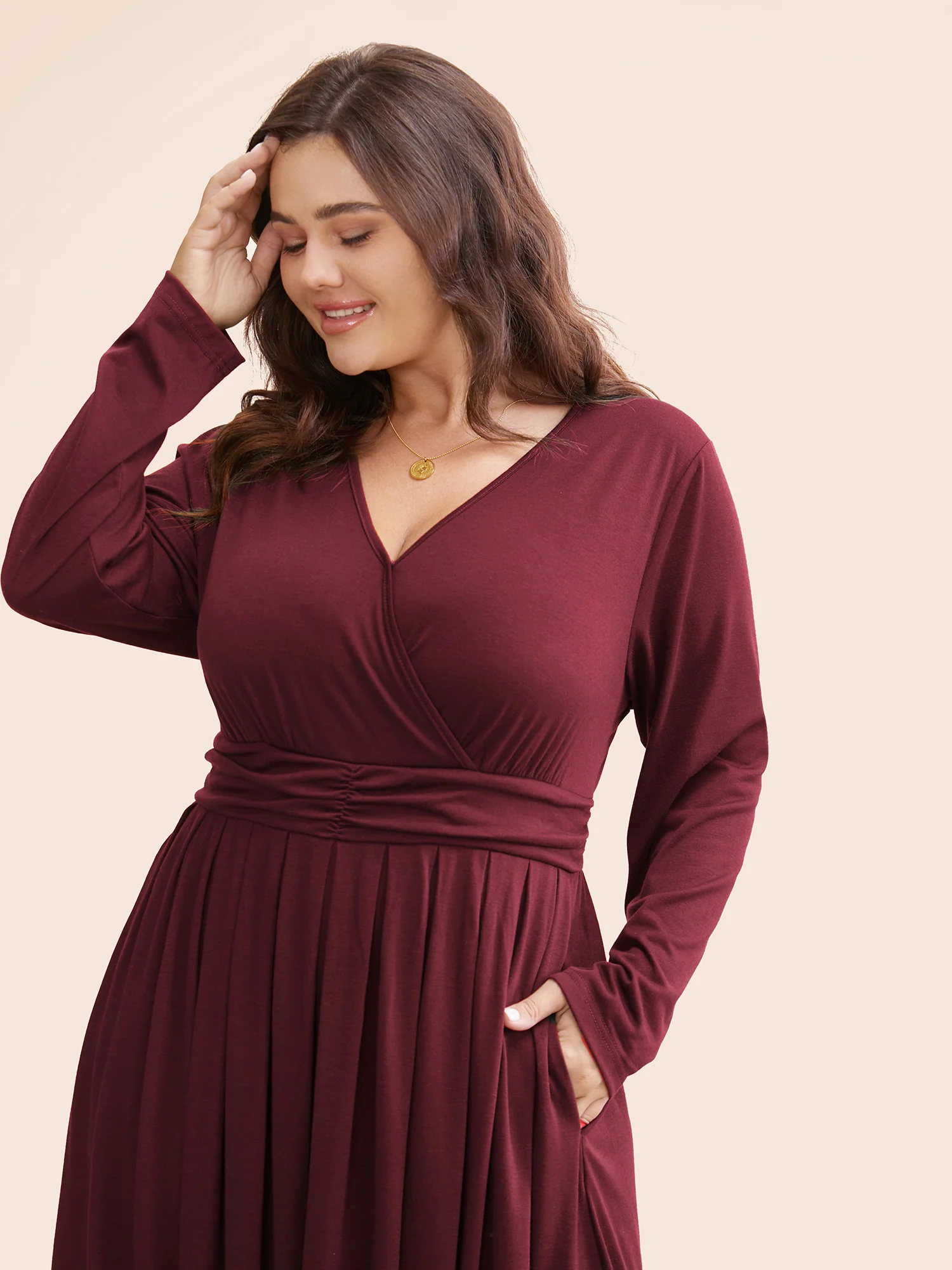 Supersoft Essentials Ruched Wrap Pleated Hem Dress