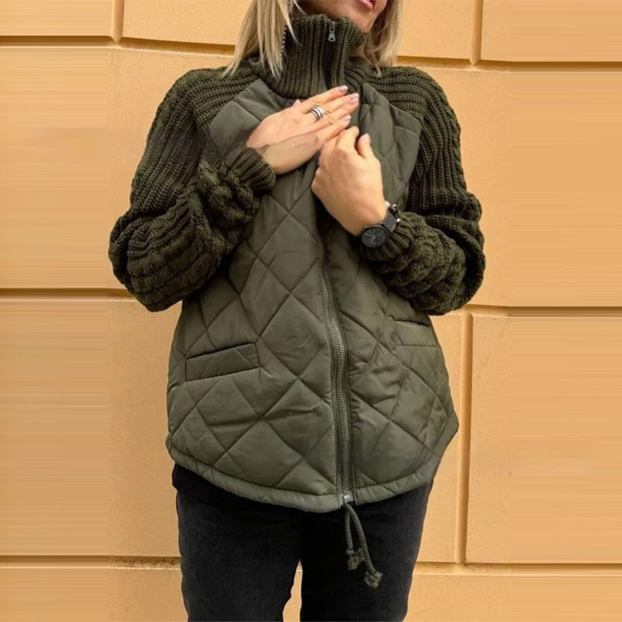 Women's Long Sleeve Zipper Stand Collar Cotton-Padded Cardigan Jacket