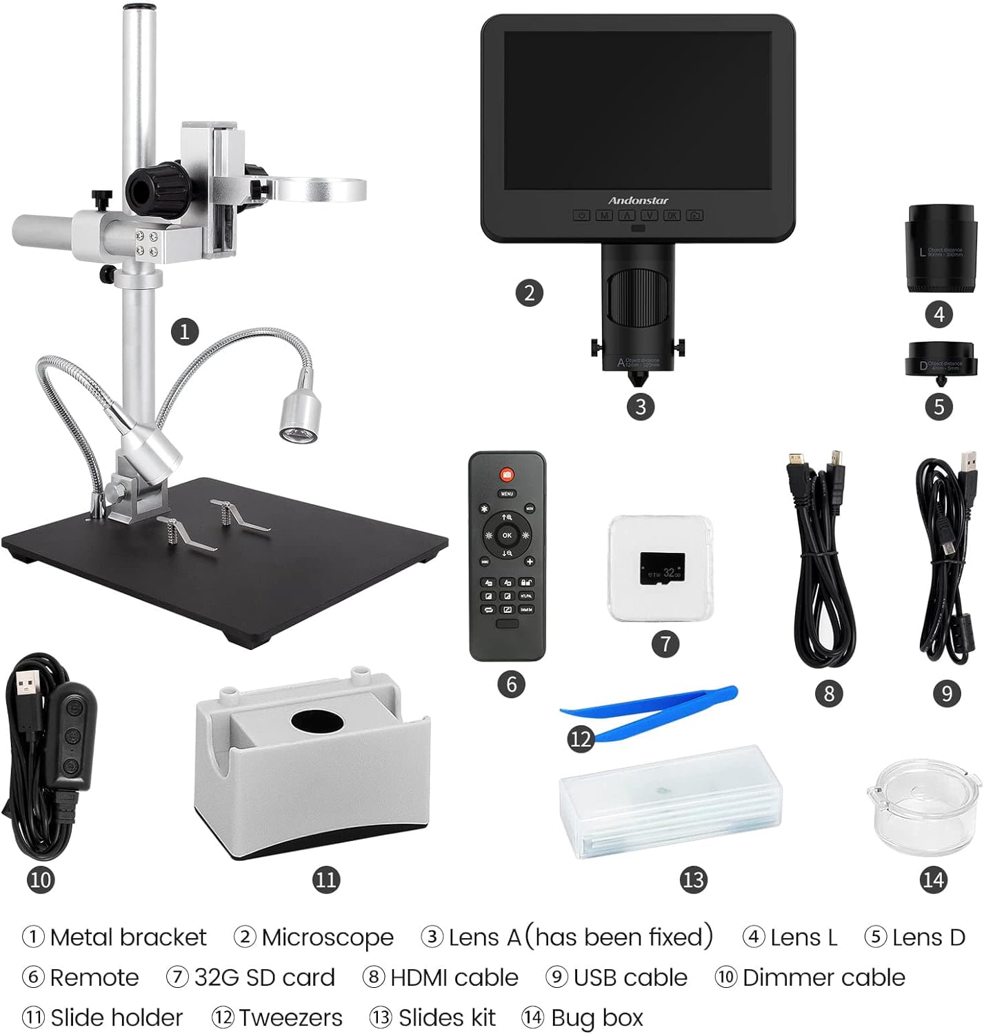 Andonstar HDMI Digital Microscope 2000x 3 Lens 2160P UHD Video Record
