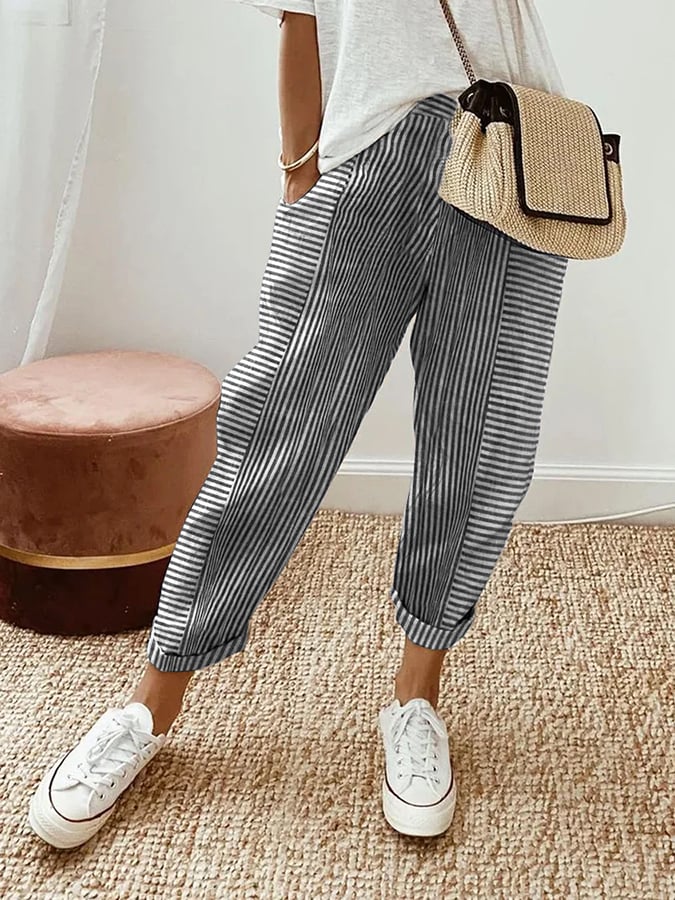 Jacquard Striped Paneled Loose-Fitting Track Pants