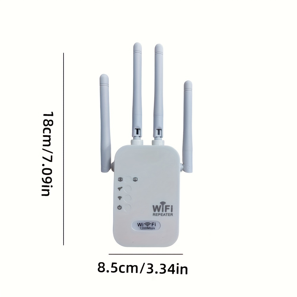 WiFi Extender, WiFi Booster 6X Stronger 1200Mbps WiFi 2.4&5GHz Dual Band(8000sq.ft), WiFi Signal Strong Penetrability 35 Devices 4 Modes 1-Tap Setup, 4 Antennas 360° Full Coverage, Supports Ethernet Port