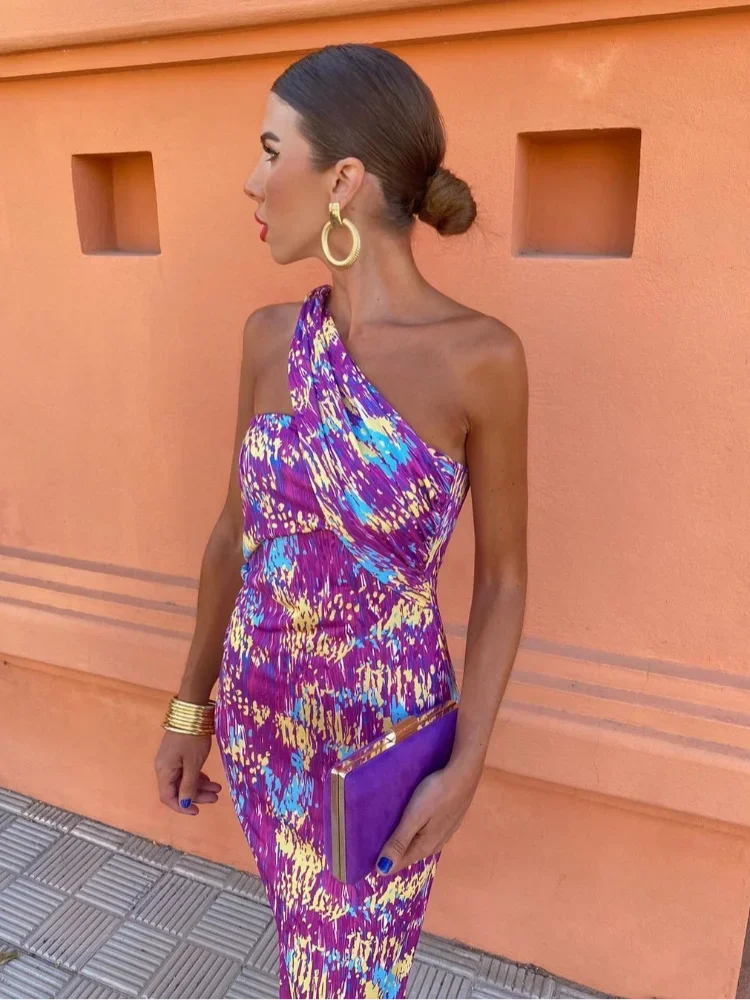Colorful Asymmetric Neckline Dress