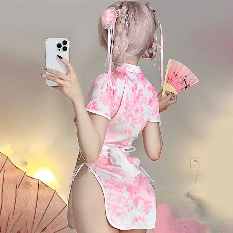 Sexy Vintage Maid Cheongsam Uniform Lingerie Dress