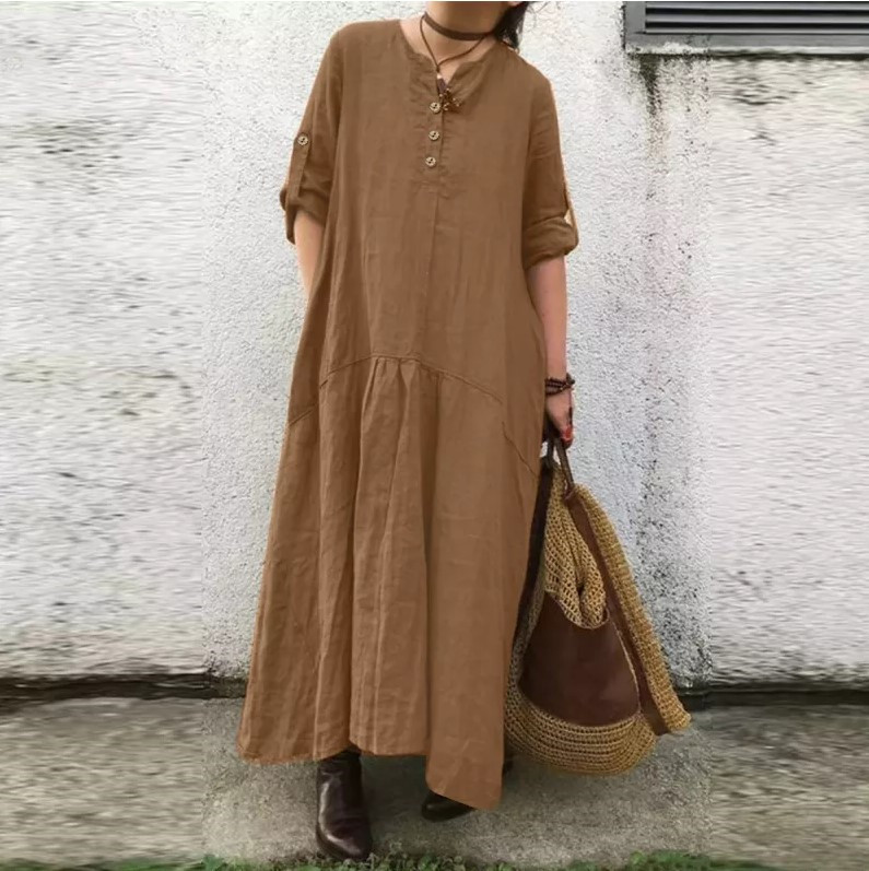 Comfy Button Down Long Sleeve Maxi Dress