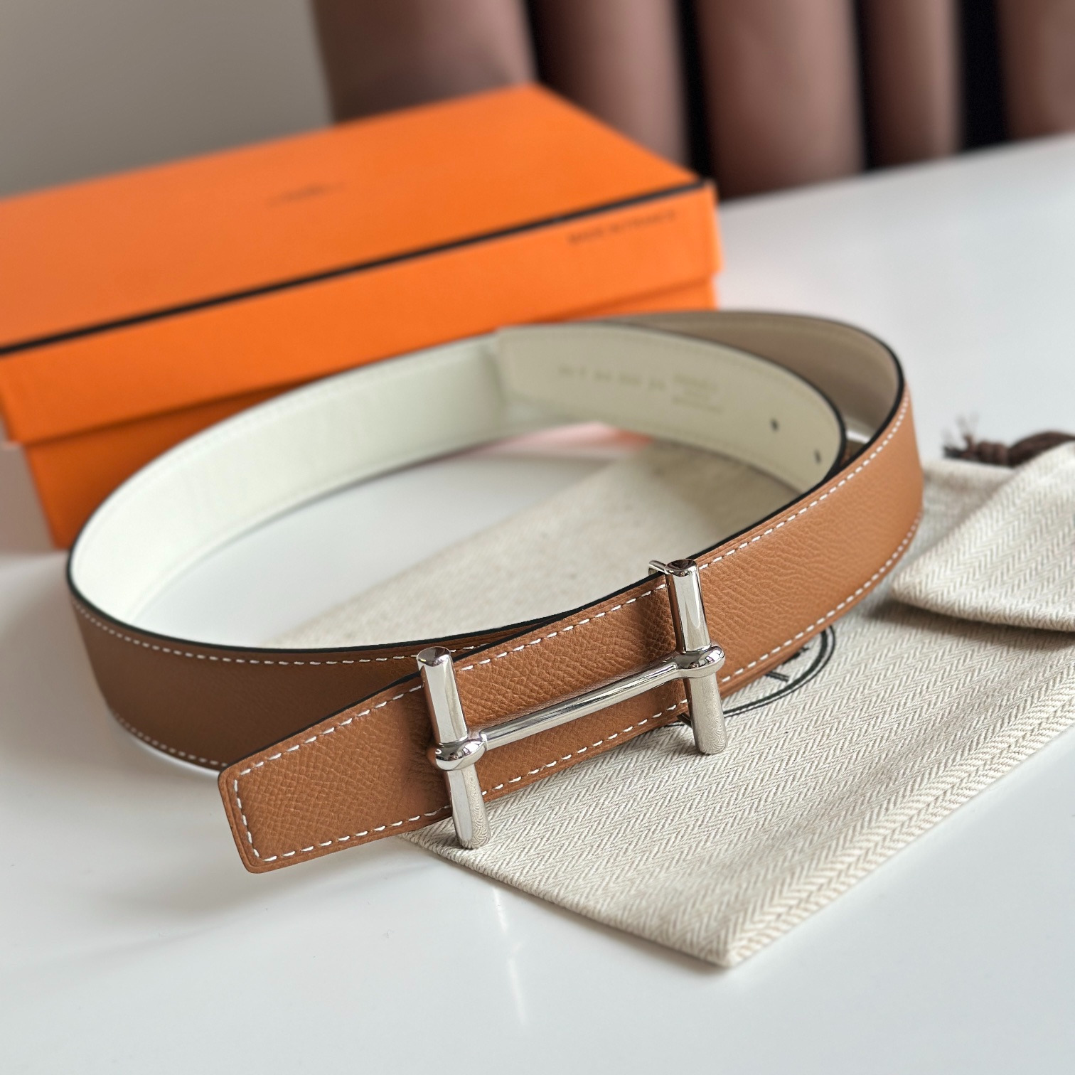 Hermès new double-faced calfskin belt width 3.2CM