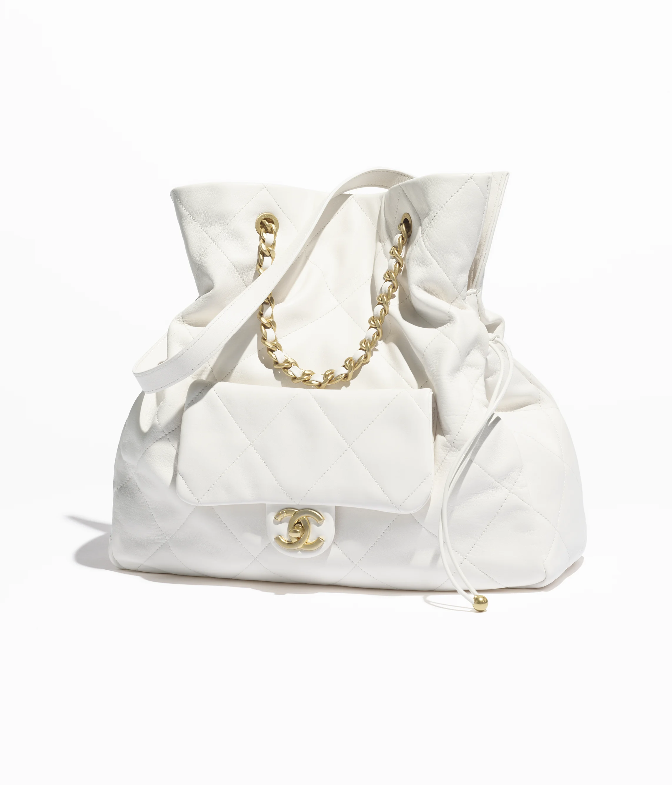 Chanel Shopping Bag Shiny Lambskin & Gold-Tone Metal White AS5315-B19030-10601